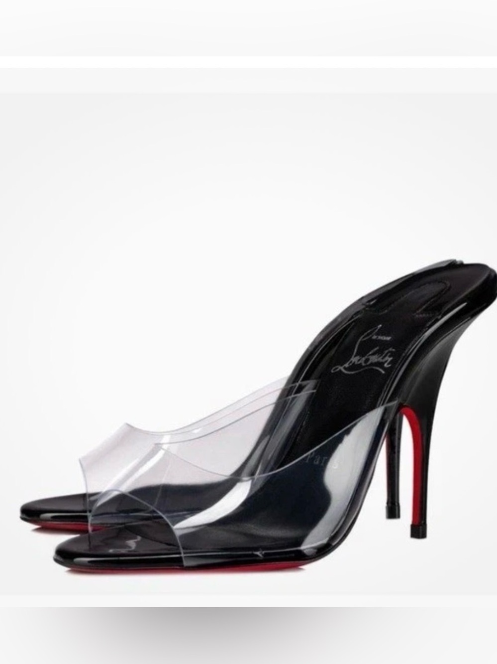 Christian Louboutin Clear PVC Mules with Black Footbed and Red Sole